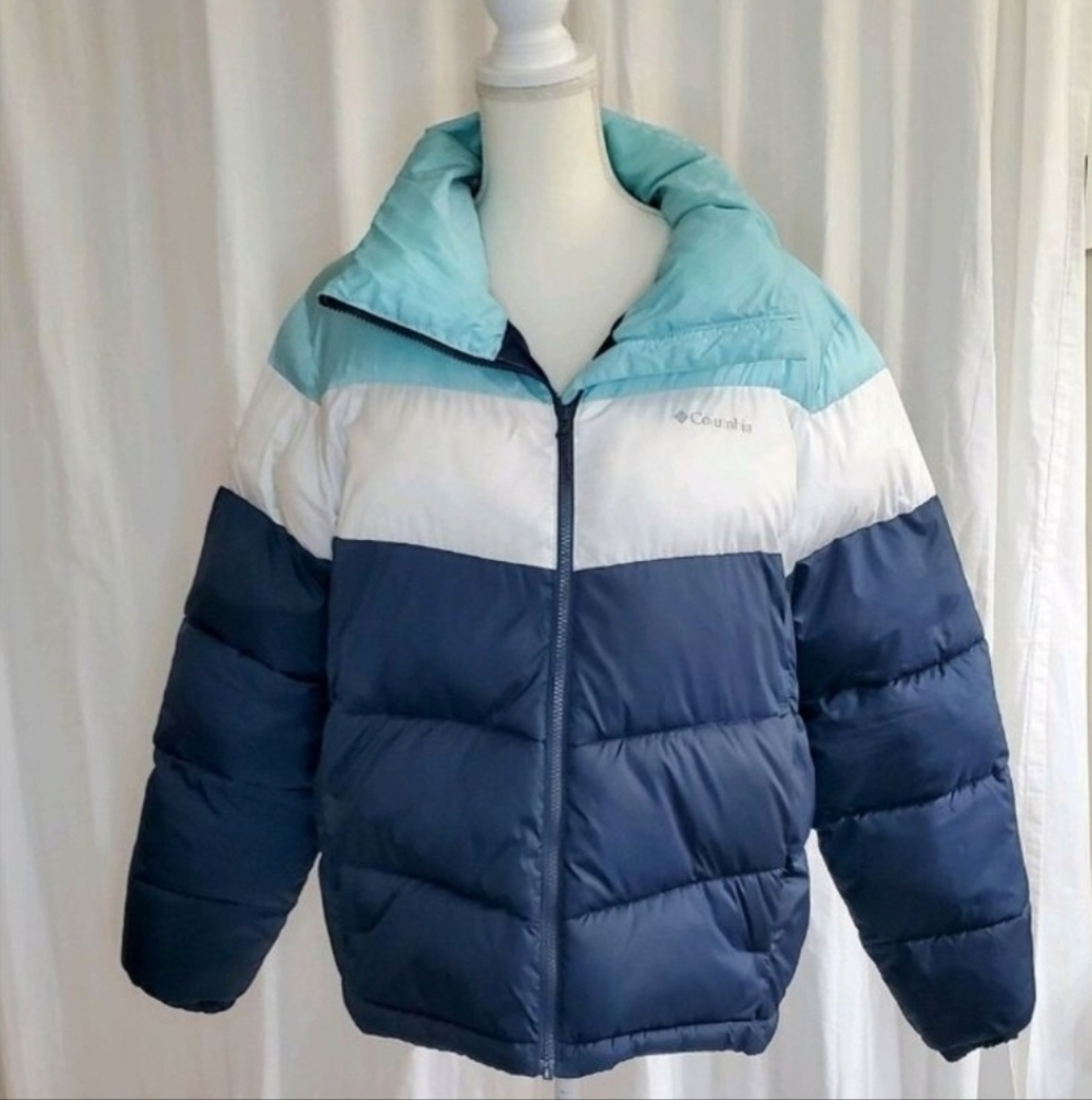 Columbia Puffer Jacket XL | Colorblock Blue White Teal